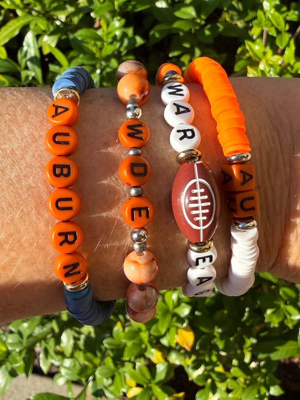 Auburn University handmade beaded stretch bracelet football game day blue orange